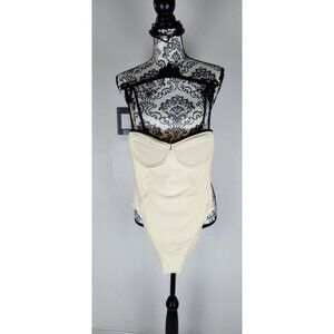 SAME Los Angeles Swim Womens One Piece Underwire Faux Suede Beige Small